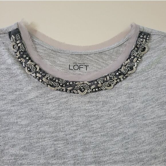 Loft Ann Taylor Gray Beaded Roundneck Short Sleeve Pullover Top - Picture 7 of 11